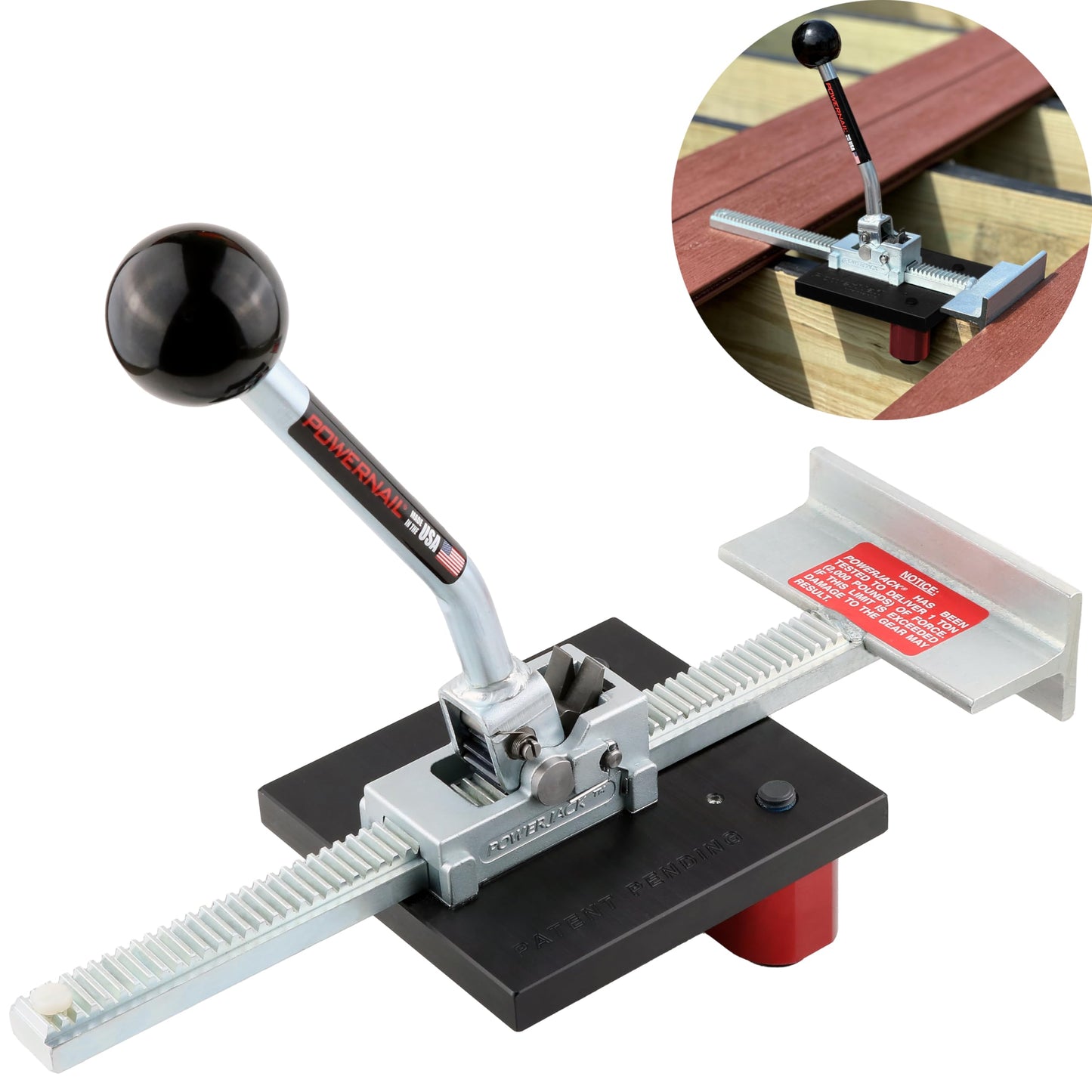 Powernail PowerJack™ 700 Deck Jack - Heavy-Duty Deck Board Positioning Tool - Position, Straighten and Tighten Boards Eliminating Gaps - Holds Boards In Place for Hands-Free Installation