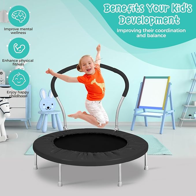 Mini Trampoline for Kids, Indoor Toddler Trampoline with Handle, Child Small Rebounder Trampoline for Indoor and Outdoor Use