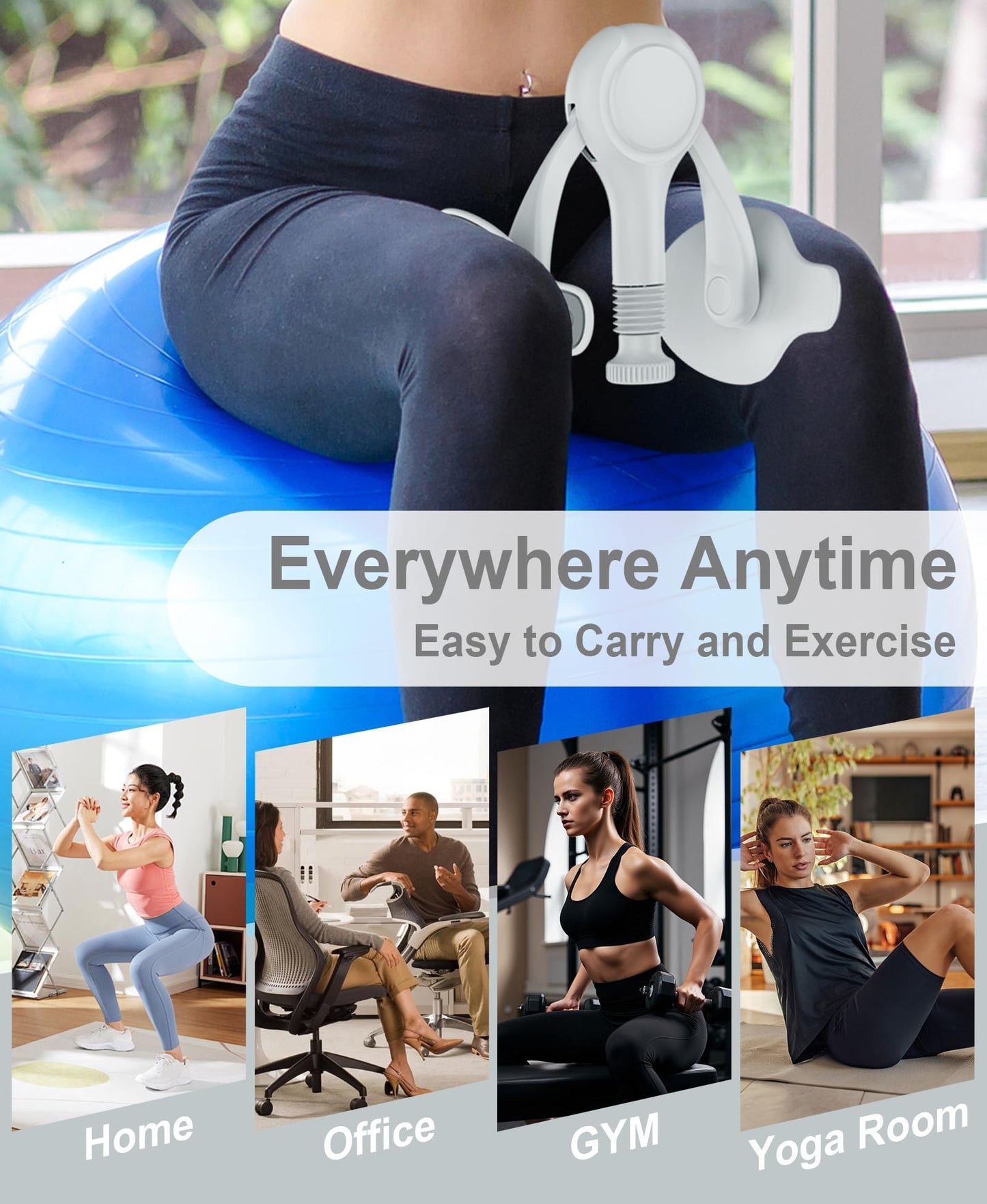 Pelvic Floor Exercise Devices Kegel Exerciser Muscle Trainer 15-70lbs Adjustable for Women/Men, Inner Thigh Exerciser Hip Abductor Machine with Resistance Band, Leg Workout (Grey)