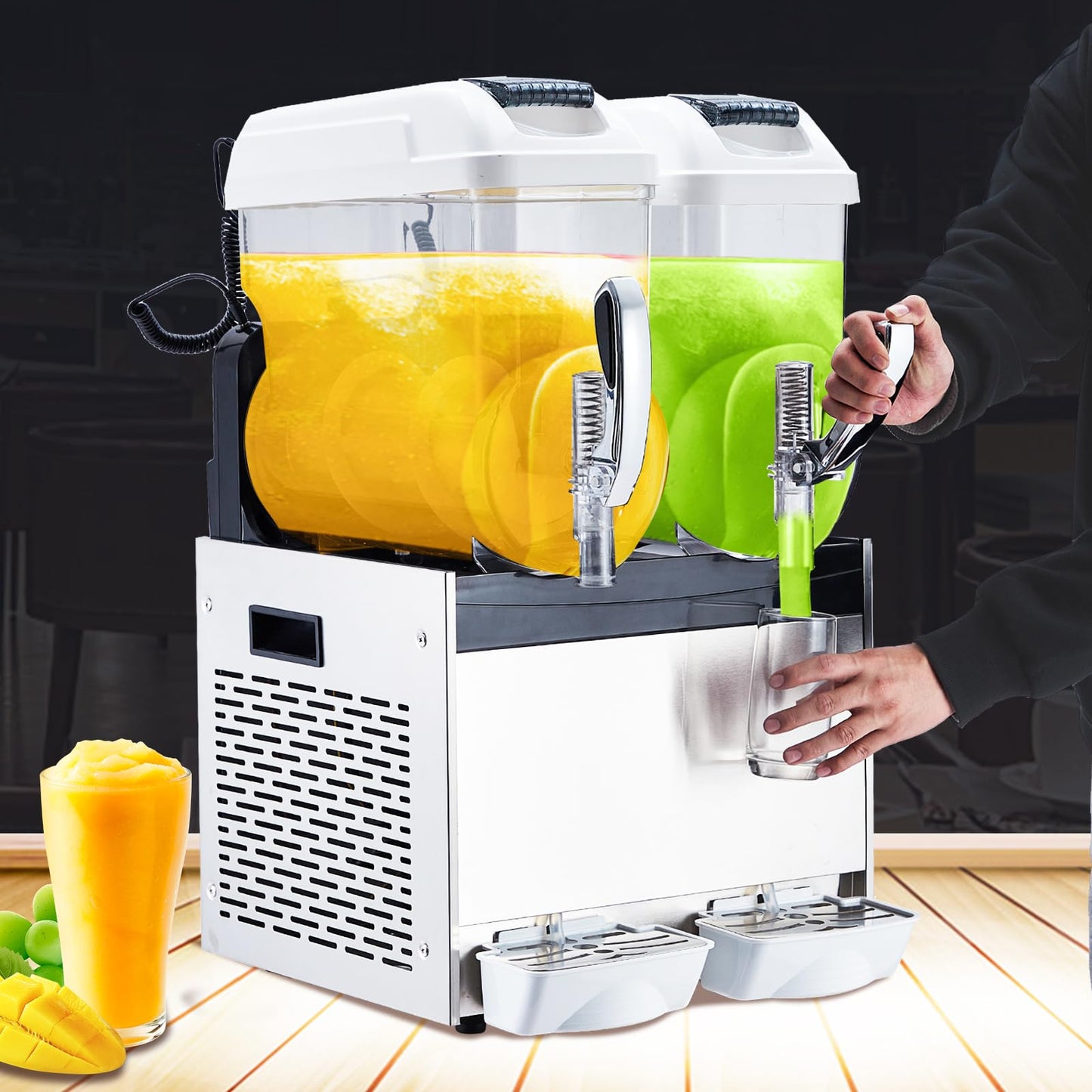 GarveeTech 12 L*2 Commercial Slushie Machine, 700W slushy machine, 6.4 gals cocktail margarita frozen drink machine for home, Electric Large Slushie Machine with Self-cleaning Mode for Restaurant Bar