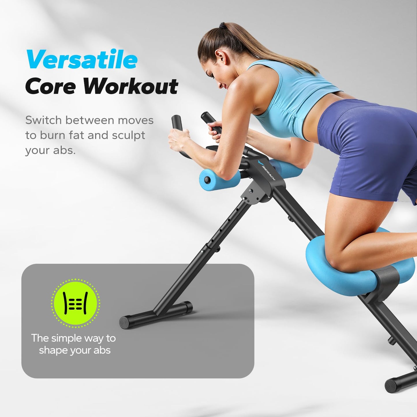 MERACH Ab Machine, Ab Workout Equipment, Adjustable Ab Trainer Machine for Abs Workout at Home Gym, Foldable, Knee Protection, Abdominal Trainer for Stomach Workout (Blue)