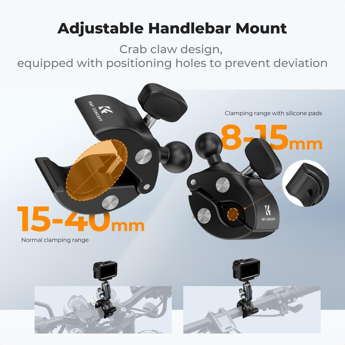 K&F CONCEPT 360 5 Pro/4/3 Super Clamp Camera Mount with Dual Ball Head, Bike/Motorcycle Handlebar Tube Mount Quick