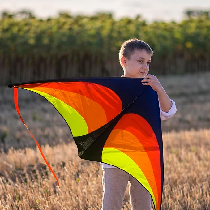 Large Delta Kite for Kids & Adults - Easy to Fly Outdoor Kites for Kids Ages 8-10, Perfect for Beach & Family Activities, Includes Line & Handle
