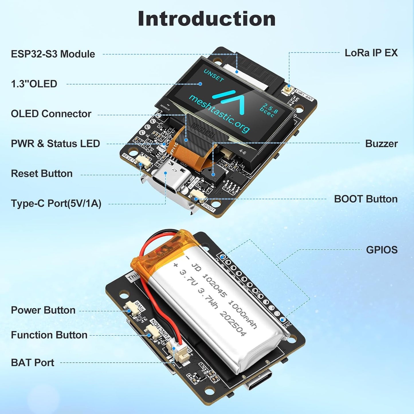 Meshnology M2 1000mAh SX1262 ESP32-S3 1.3" 915MHz Communication ThinkNode LoRa Development Board + Battery, Meshtastic