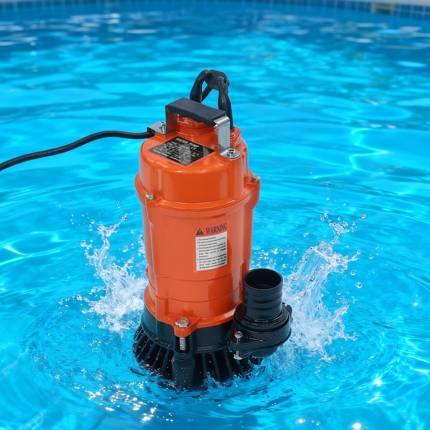 Submersible Trash Pump 1HP, 5019 GPH Electric Sewage Pump with IP68 Waterproof, 59ft Max Head for Basement, Sump, Flood, Sludge & Garden Irrigation (Orange, 1HP)