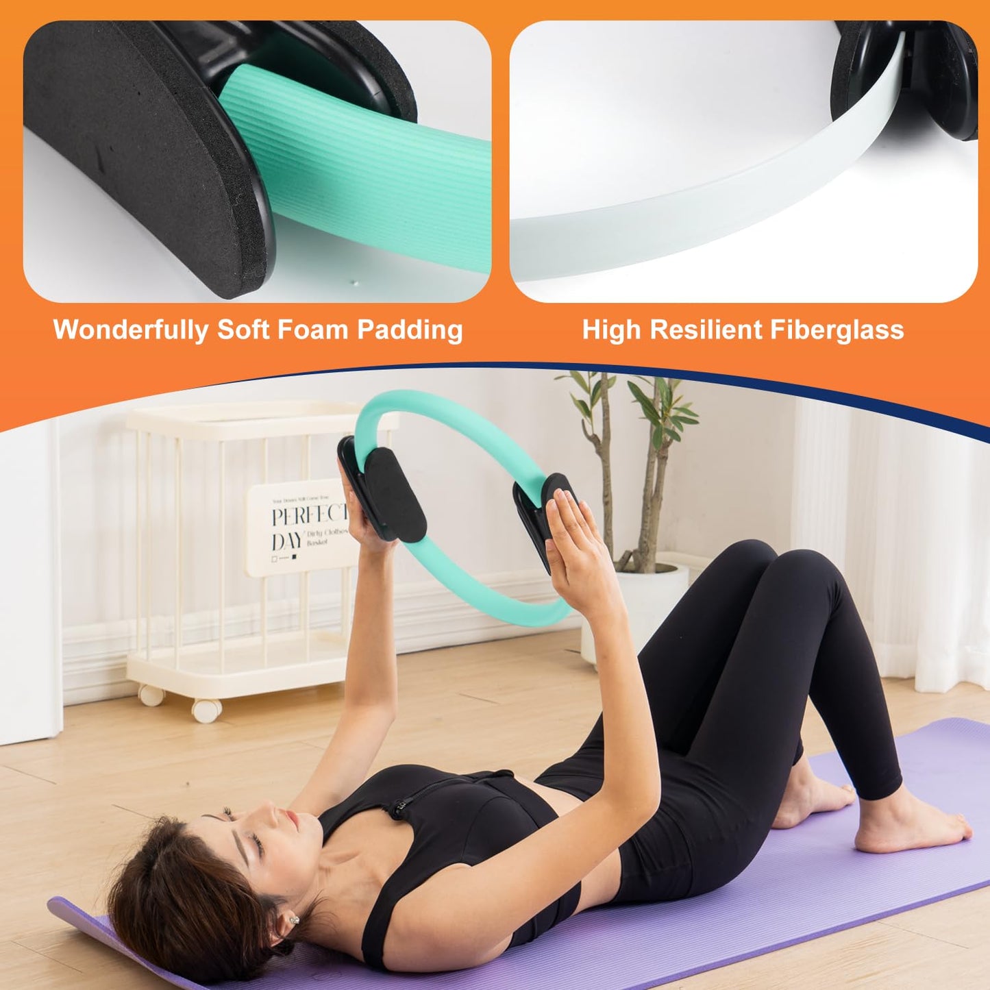 Tsikavo Pilates Ring, Pilates Ring Circle and Ball Set, 12 Inch Magic Circle Pilates Ring,9 Inch Small Exercise Ball,Resistance Bands Set, Home Pilates Equipment for Women