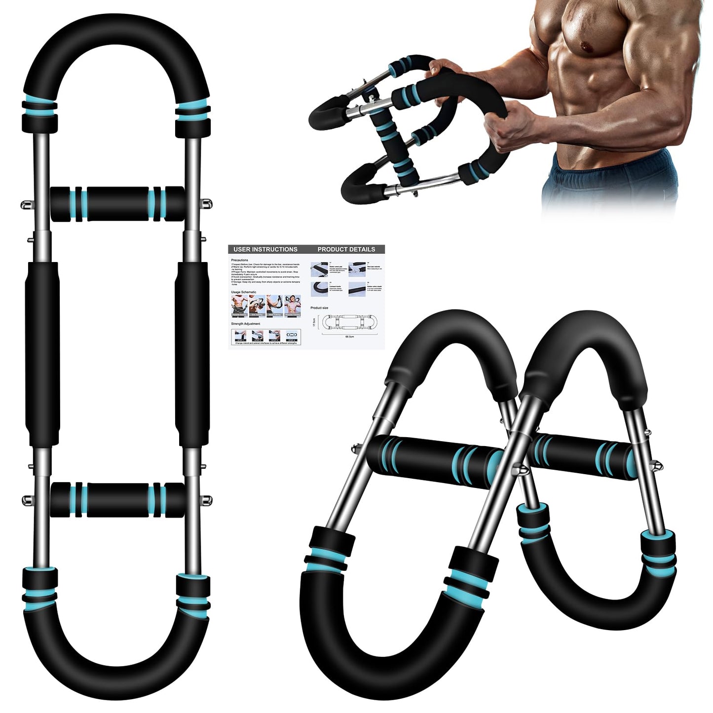Twister Arm Trainer, 60-110lb Adjustable Chest Workout Equipment with 3-Speed Resistance, Portable Power Twister Bar for Home/Gym, Detachable Design Fitness Anywhere