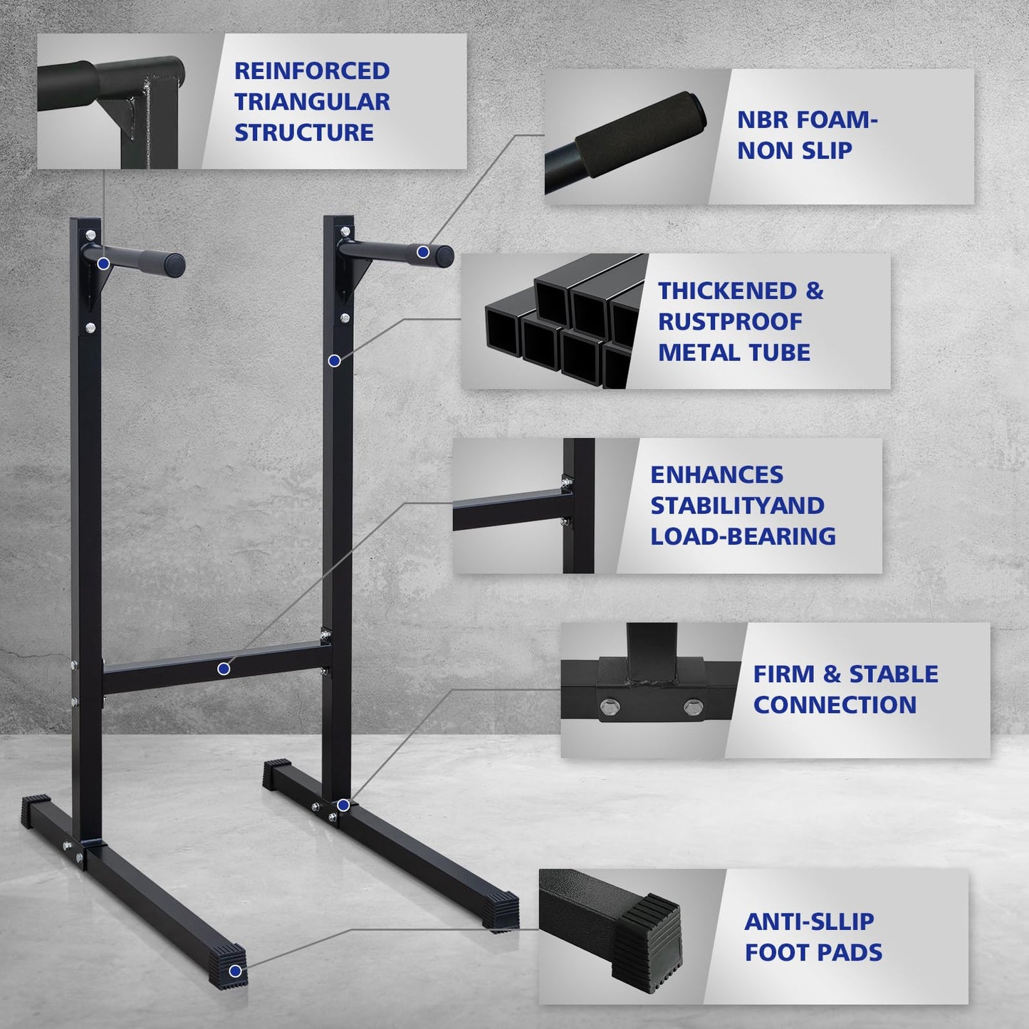 MIUDGIG Steel Frame Dip Station, Multifunctional Dip Station Workout Home Gym Fitness Equipment, Heavy Duty Dip Bar for Triceps, Push & Pull Ups, Leg Raises, 500 Pound Weight Capacity