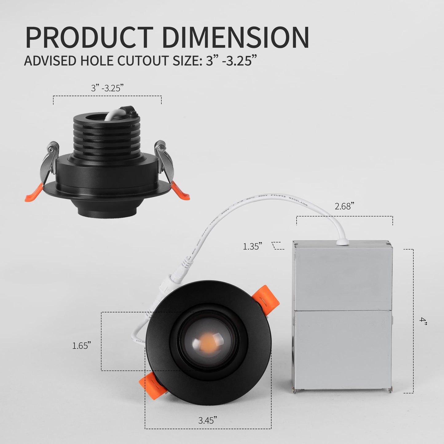 Aisilan 4 Pack 3 Inch LED Recessed Lighting 7W Gimbal Black Eyeball Can Lights with Junction Box 20°-60° Zoomable Down Light OB CRI 97, for Living Room Corridor