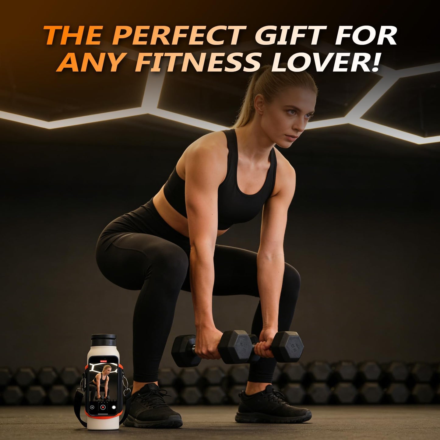 Magnetic Gym Water Bottle Bag（Max 32OZ） & Holder with Magnetic Phone Pocket, Keys & Bluetooth Earphone Storage, Gym Accessories Organizer with Card & Cash Pocket