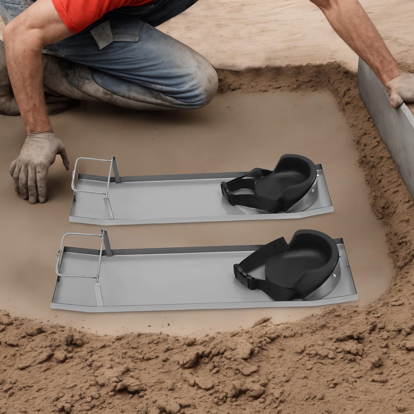 30'' x 8''Concrete Knee Boards, Stainless Steel Slider Knee Boards, Concrete Board Moving Slider Tools w/Concrete Knee Pads and Board Straps for Concrete Finishing