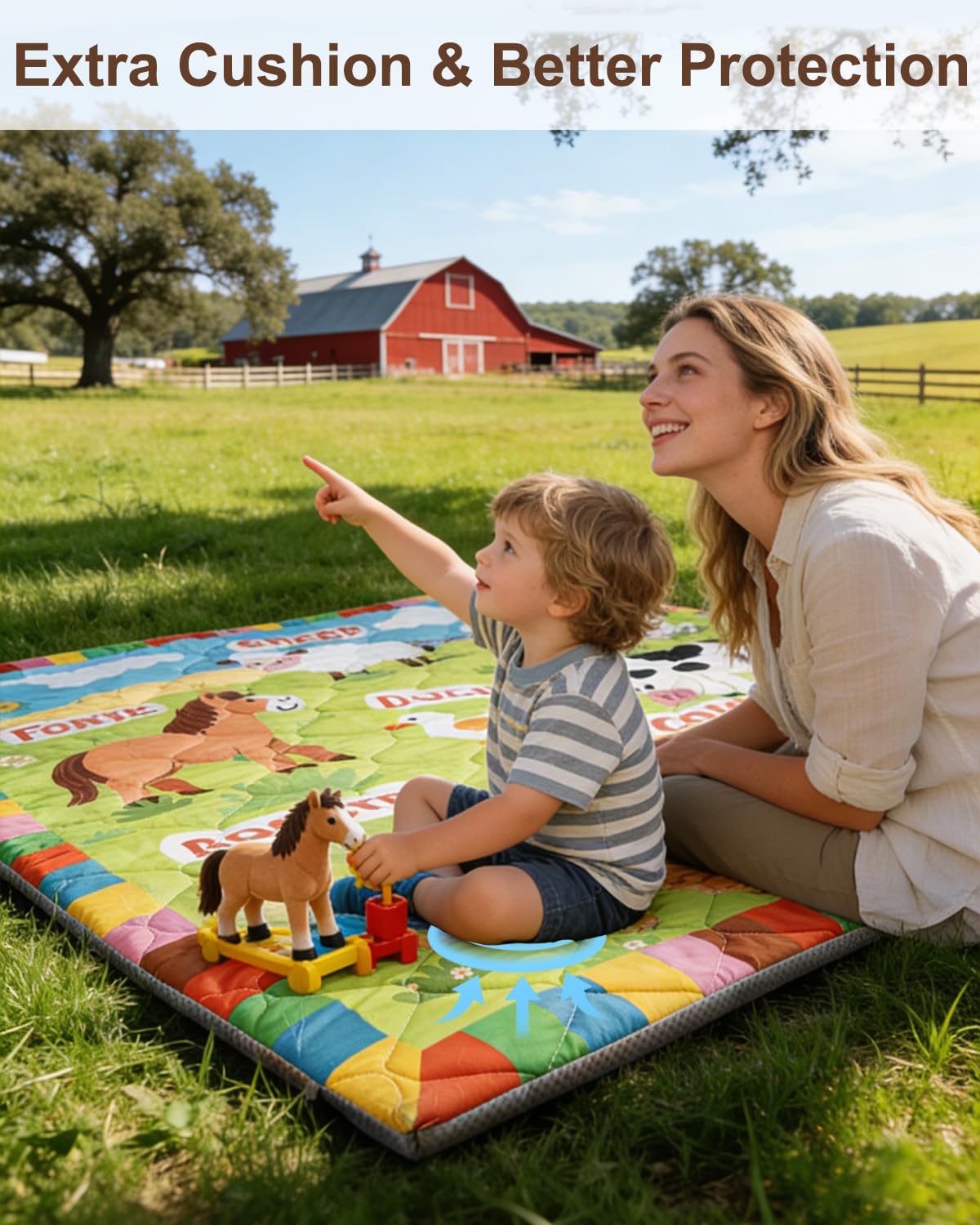 Beavtaens Foam Baby Play Mat 50x50, Removable and Machine Washable Cover, Thicken Cushioning Playmat and Perfect for Playpen, Non-Slip Bottom, Easy to Clean for Infants, Toddlers & Babies(Farm)