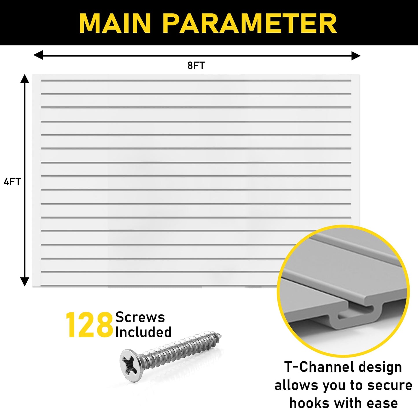 Heavy Duty 4'H X 8'W PVC Garage SlatWall Storage System (with Endcaps & Screws) - Modular Slat Wall Paneling for Garage Wall Organizer - Interlocking SlatWall Panels for Home & Commercial Use (Grey)