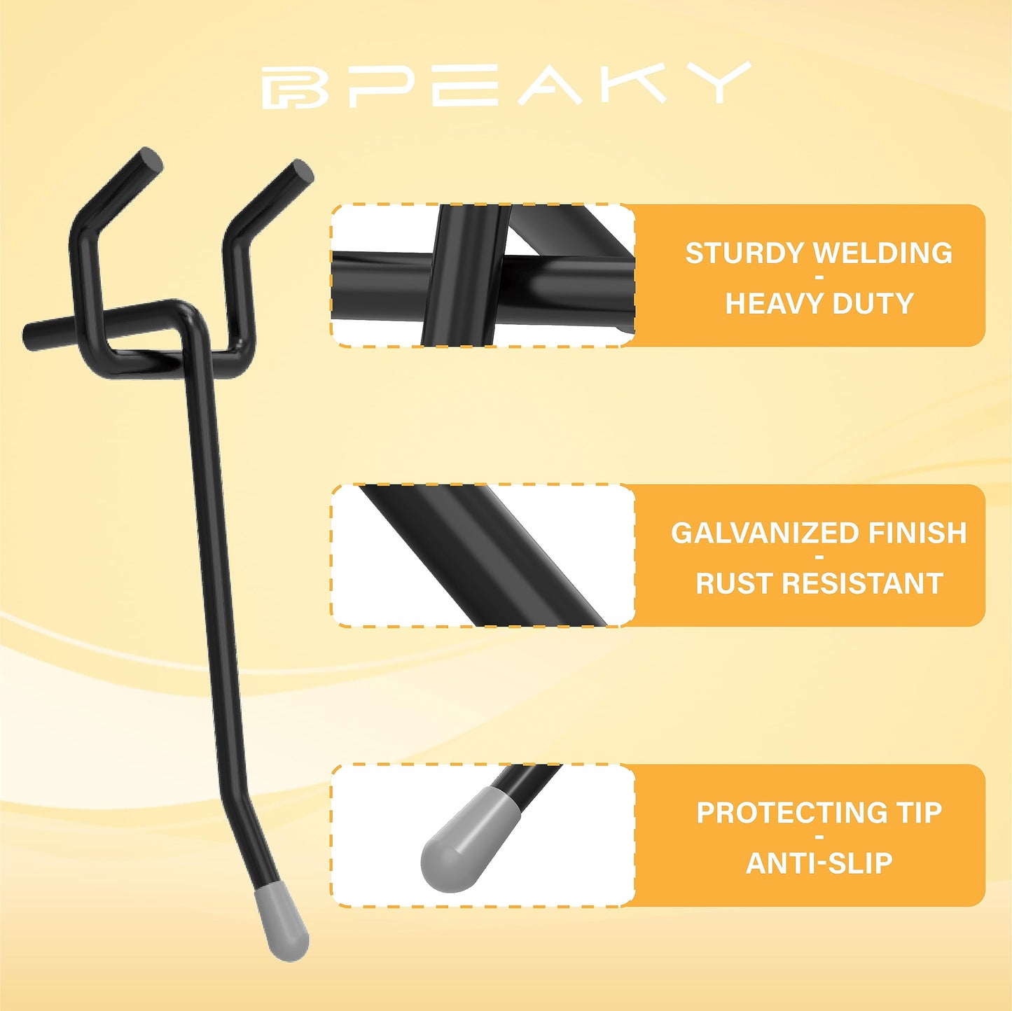 BFPeaky Black Pegboard Hooks 2 Inch, 50PC, Peg Board Hooks, fit 1/8" or 1/4" Pegboard, Peg Board Hooks for Hanging Tool