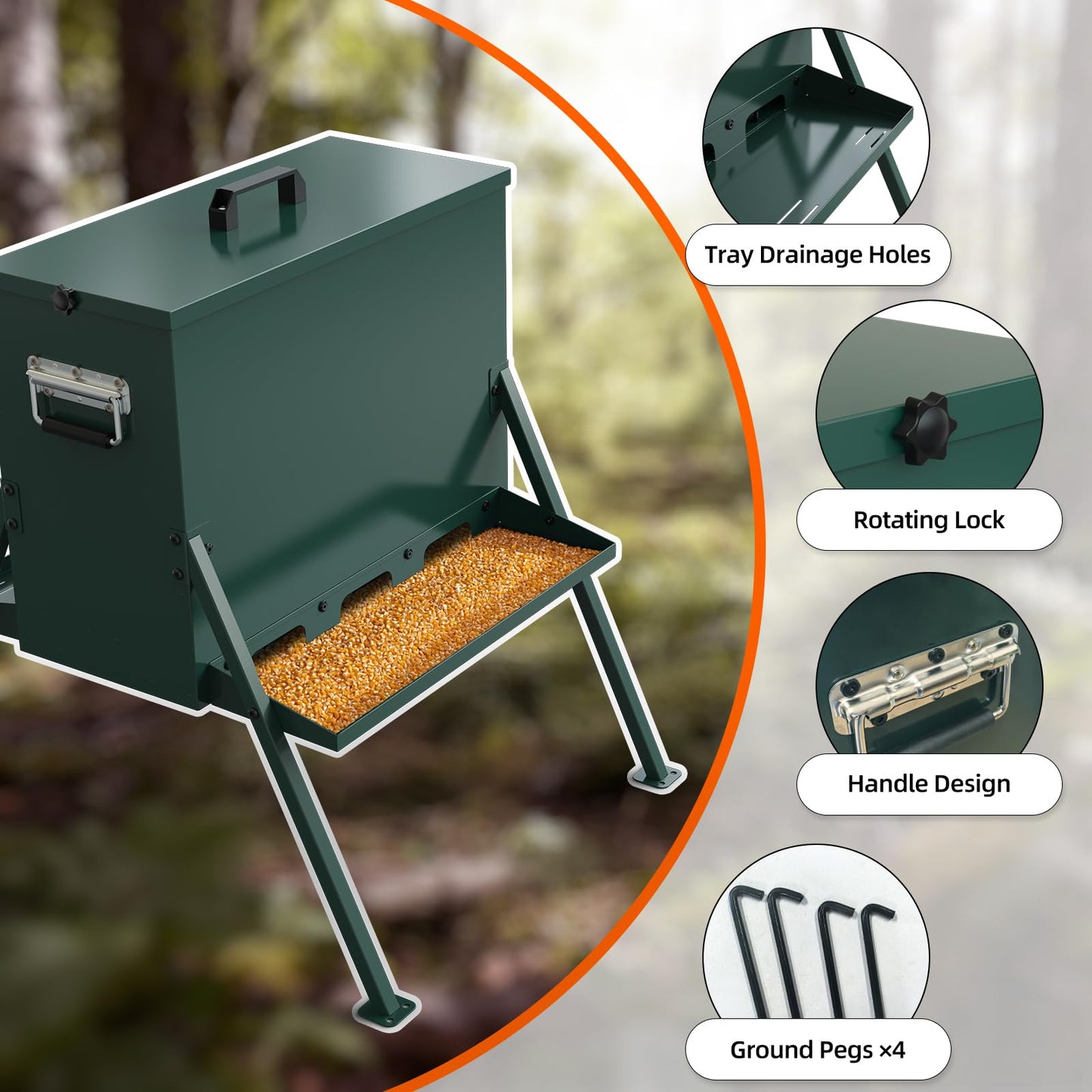 BUYYAH 90-110lb Deer Feeder, Heavy Duty Metal Hunting Game Feeder, Weatherproof Wildlife Feeders for Hunting, Gravity Deer Feeder Automatic Dispenser Feeds Protein and Corn, Green