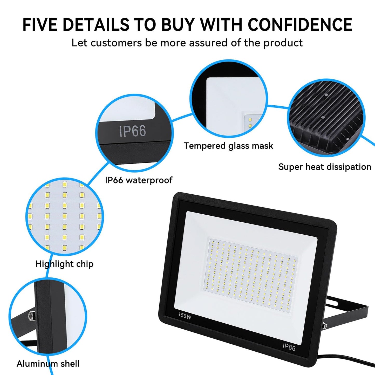 4Pack-250W LED Flood Light Outdoor,27500lm LED Work Light with 6FT US Plug,IP66 Waterproof Exterior Security Lights,6000K Daylight White Outside Floodlights Slim design for Playground Yard Stadium