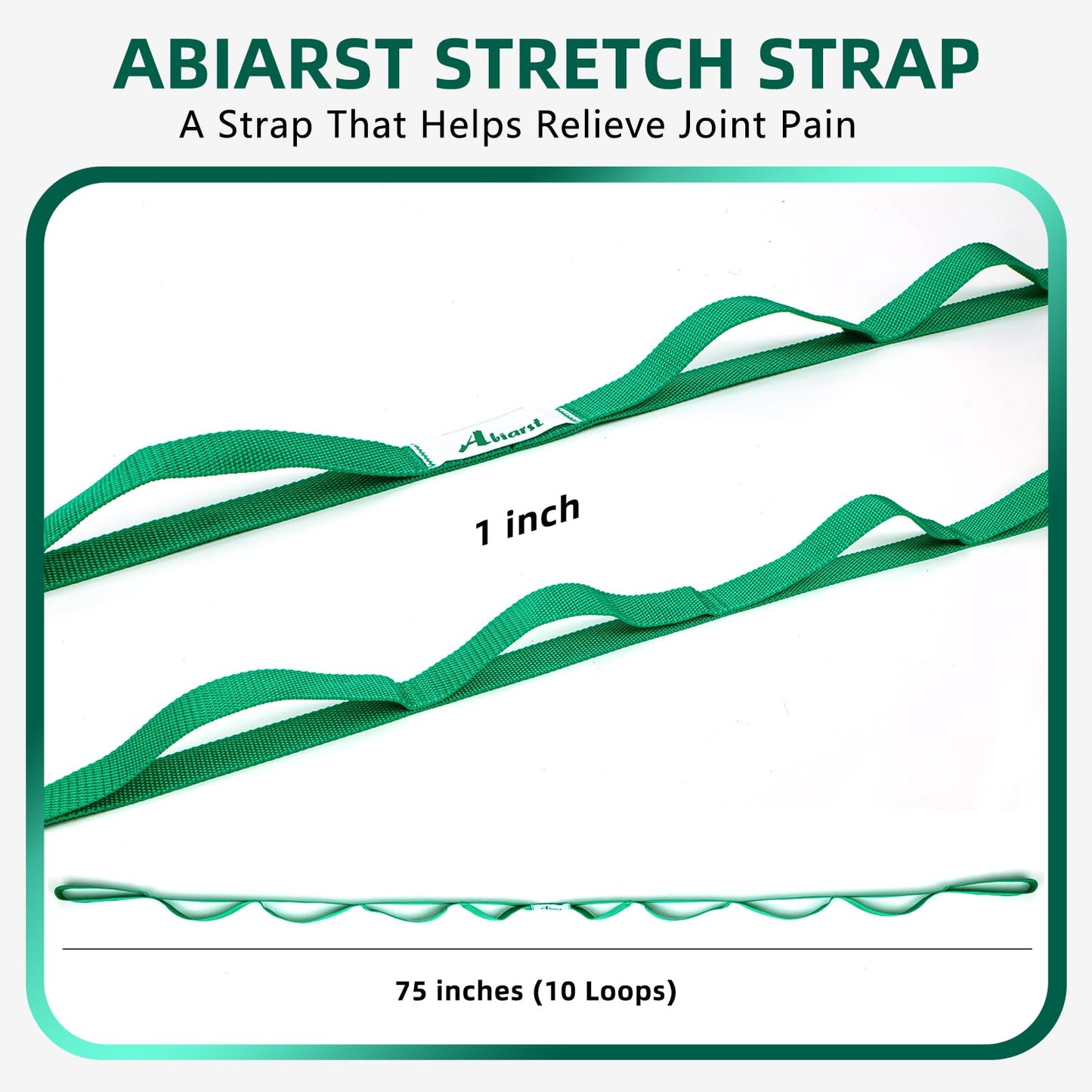 Abiarst Stretching Strap Yoga Straps for Physical Therapy, 10 Loops Non-Elastic Stretch Band for Pilates, Flexibility, Exercise and Gymnastics (Blue)