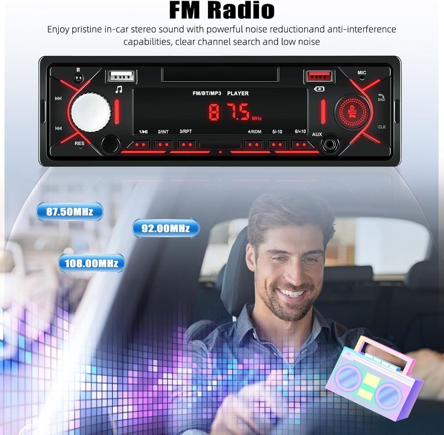 CAMECHO MP3/U Car Radio Bluetooth Single DIN Car Stereo Audio, Car Audio with Bluetooth Handsfree/FM/ Disk/AUX/USB