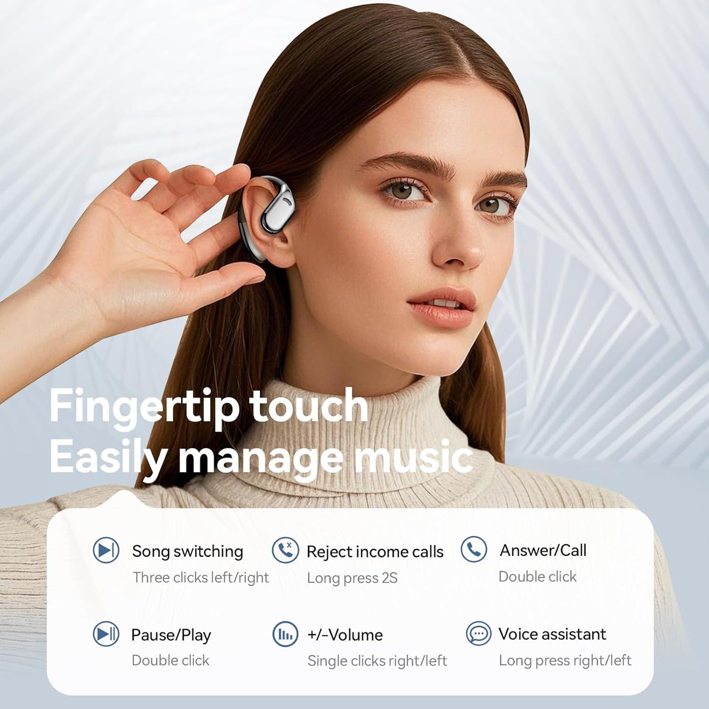 48h IPX6 Open Ear Earbuds Bluetooth Wireless Headphones with LED Power Display, Playtime, Waterproof Comfortable