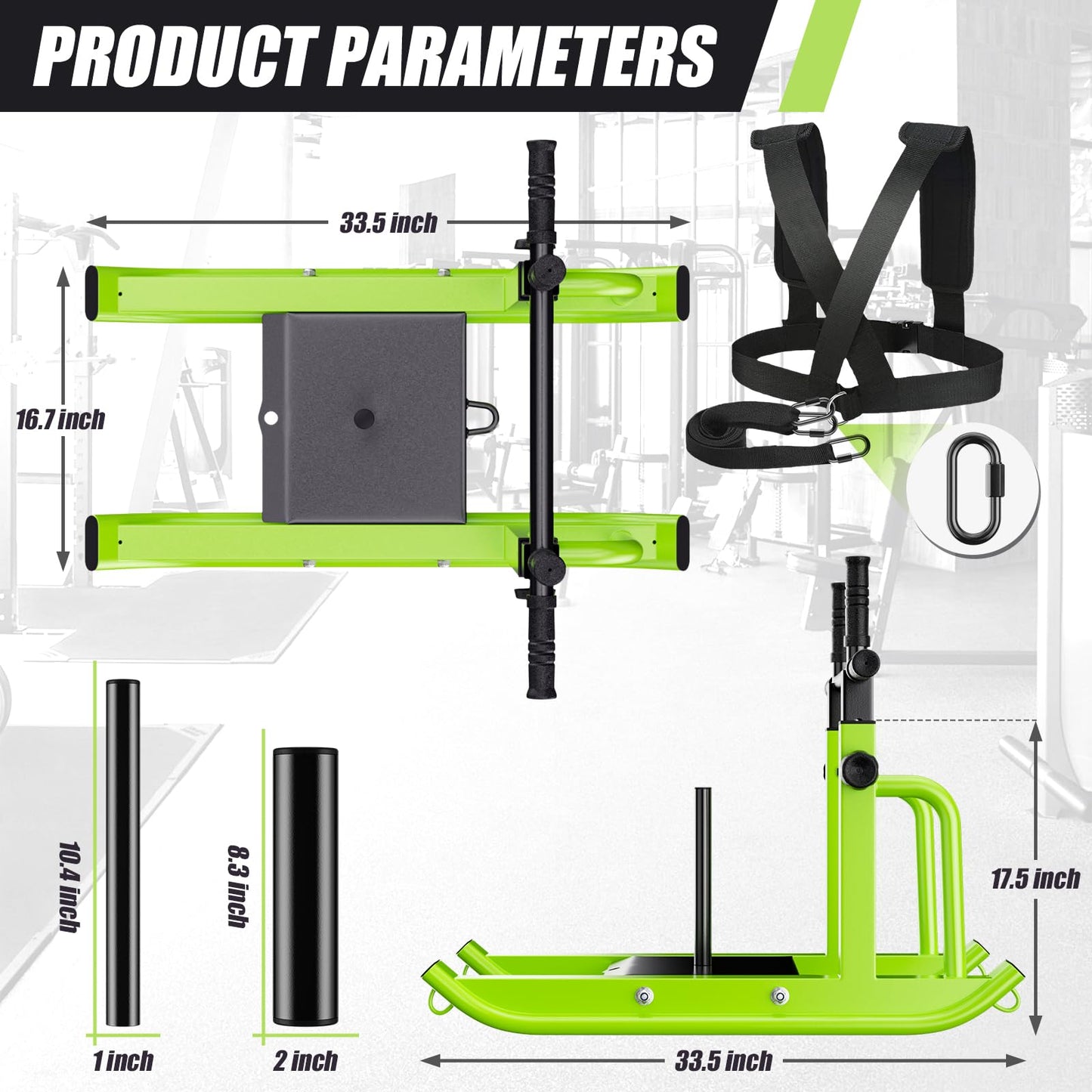 HARVOST Weight Sled Adjustable Height - Weight Training Pull Sled Gym Equipment for Fitness Strength & Speed Training, Suitable for 1" & 2" Weight Plate (Green)