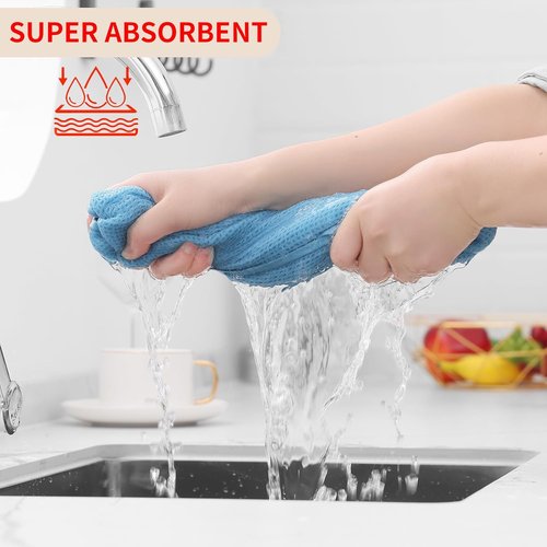 Homaxy 100% Cotton Waffle Weave Dish Towels - Ultra Soft & Absorbent | Quick Drying, 13 x 28 Inches, 12-Pack, Sky Blue