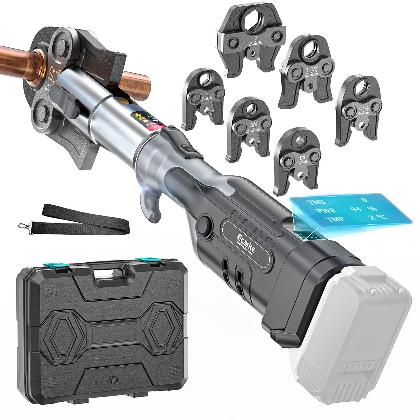 Ecarke Pro Press Tool Compatible with DeWalt 20V battery, Electric Pipe Crimping Tool for 1/2" to 2" Copper Pipes,32KN of crimping force 360° Rotation Automatic Crimper Brushless Motor, Tool Only