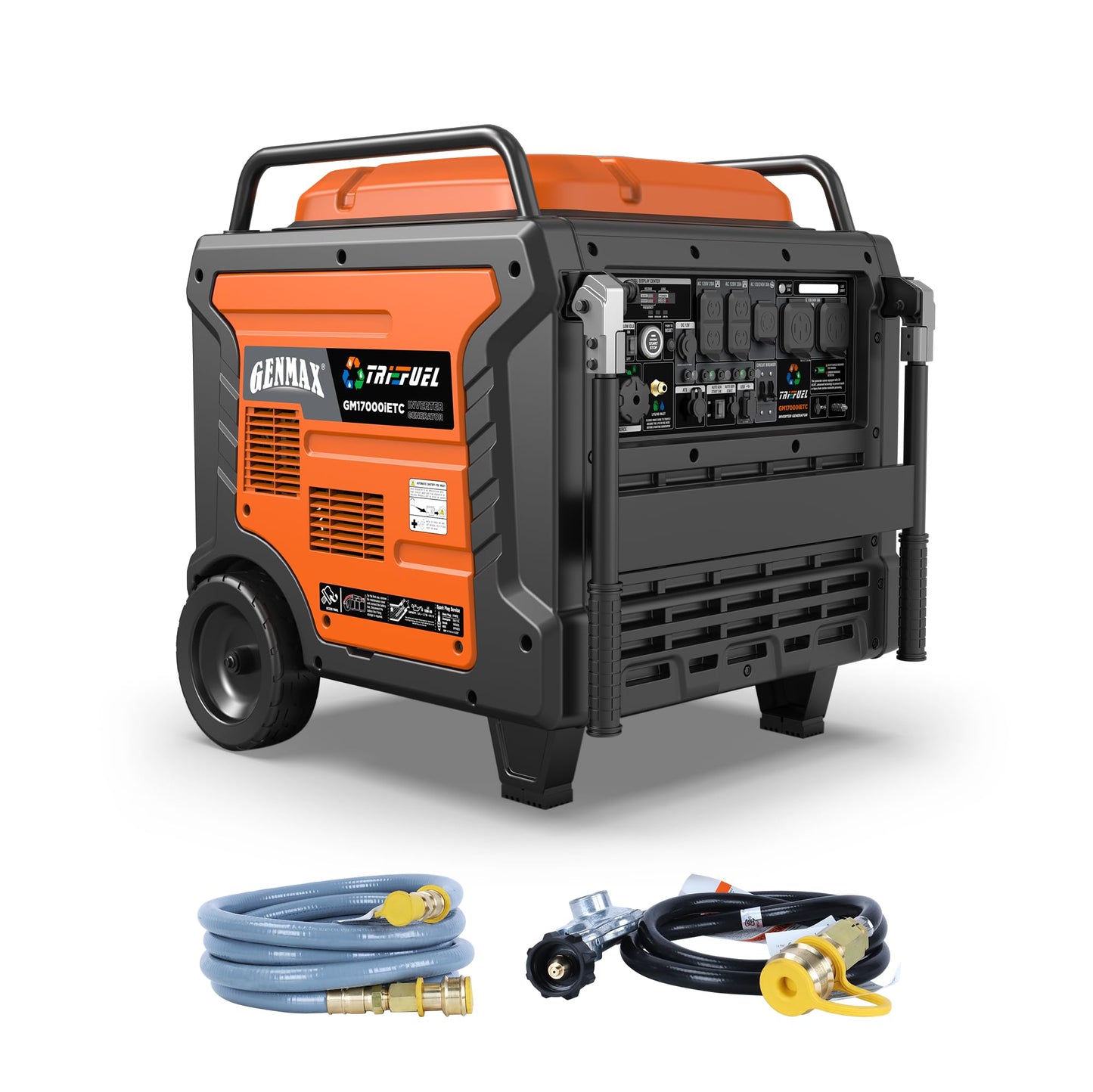 GENMAX 17000w Peak Tri-Fuel Inverter Generator-Features 2-Wire Auto Start/Stop,Ultra-Quiet Tech,CO Sensor,Digital Display&Dual 50A Outlets-Ideal for Home Backup&Construction Sites,EPA/CARB Compliant