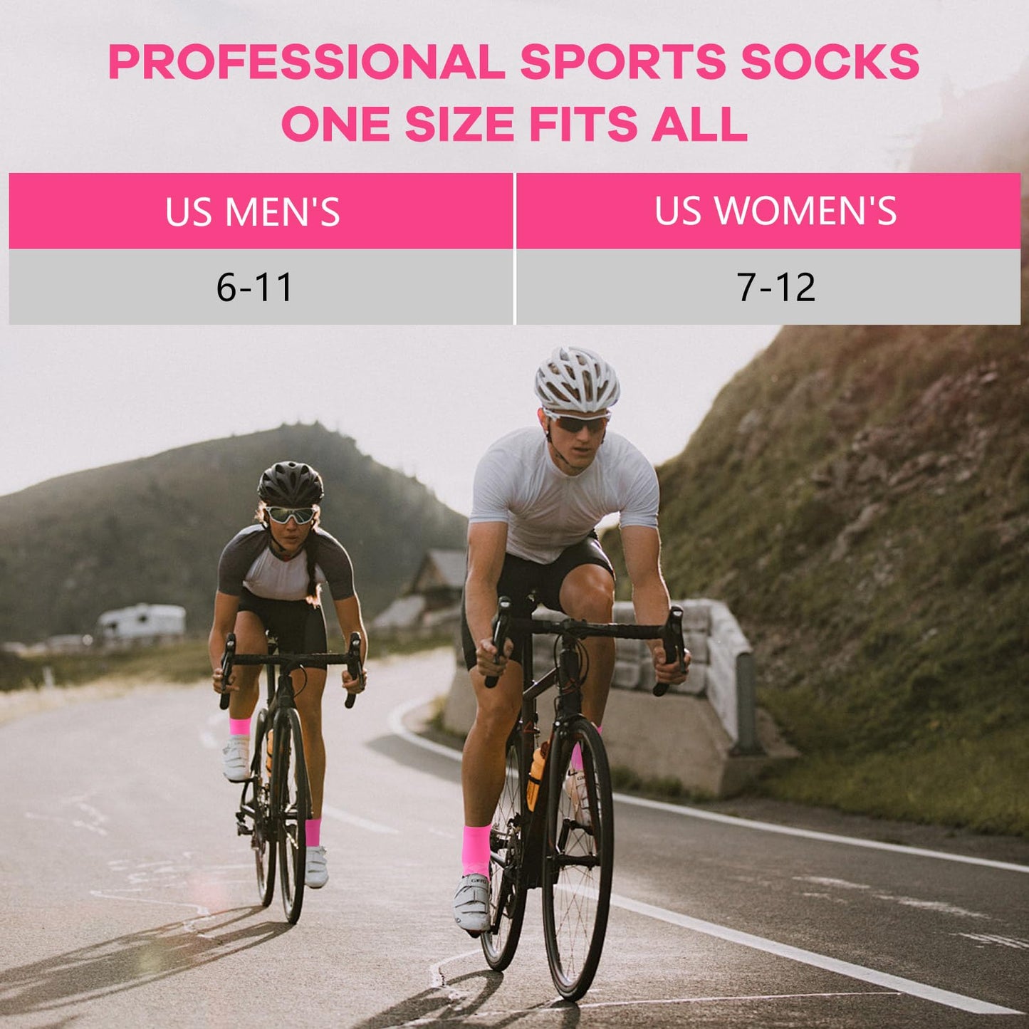 NIcool Athletic Socks Bright Pink For Womens, Cycling Socks For Men, Womens Pink Crew Socks, Mens Running Compression Socks Cushioned Mid-Calf Tennis Volleyball Neon Socks 3 Pair, Pink