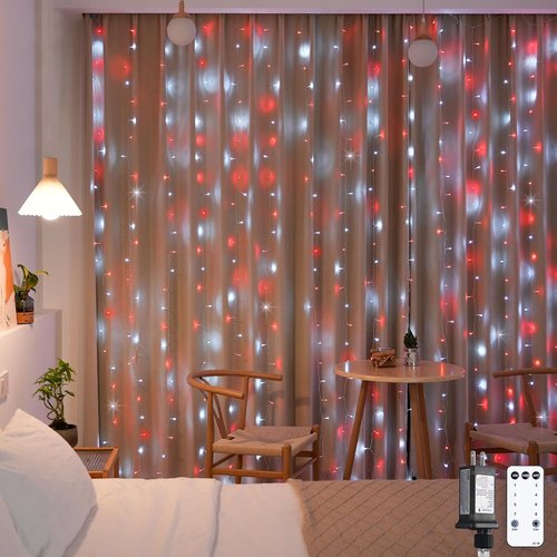 JMEXSUSS 300LED Christmas Curtain Lights - Red & White Twinkle Fairy Lights | 9.8x9.8ft with Remote