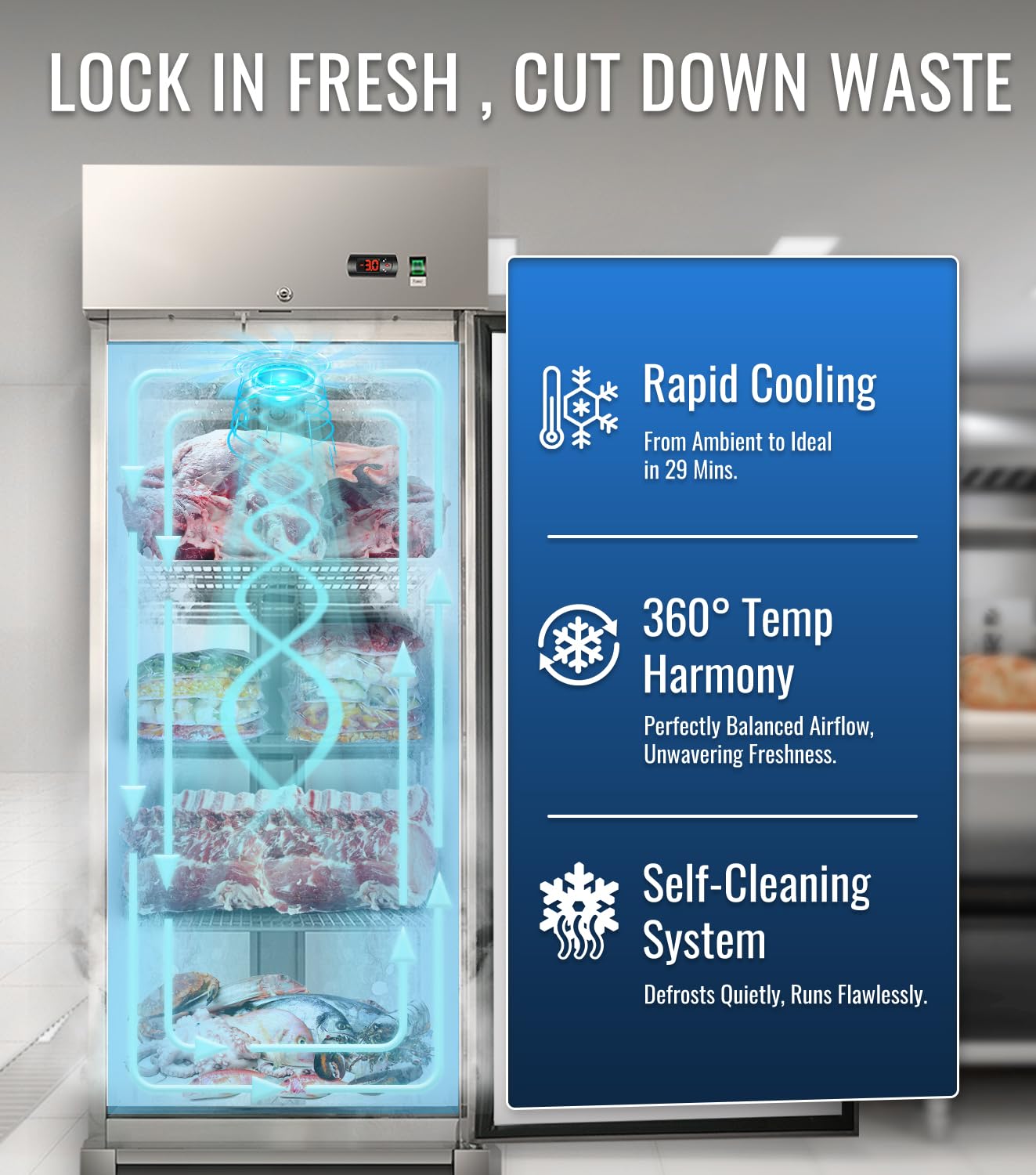 27" W Commercial Freezer, ETL Certified 23.6 Cu.ft Stainless Steel Reach-in Upright Freezer,Auto Defrost,Fan Cooling,Digital Temperature Control (-10°F - 10°F) Used to Restaurant,Bar,Shop