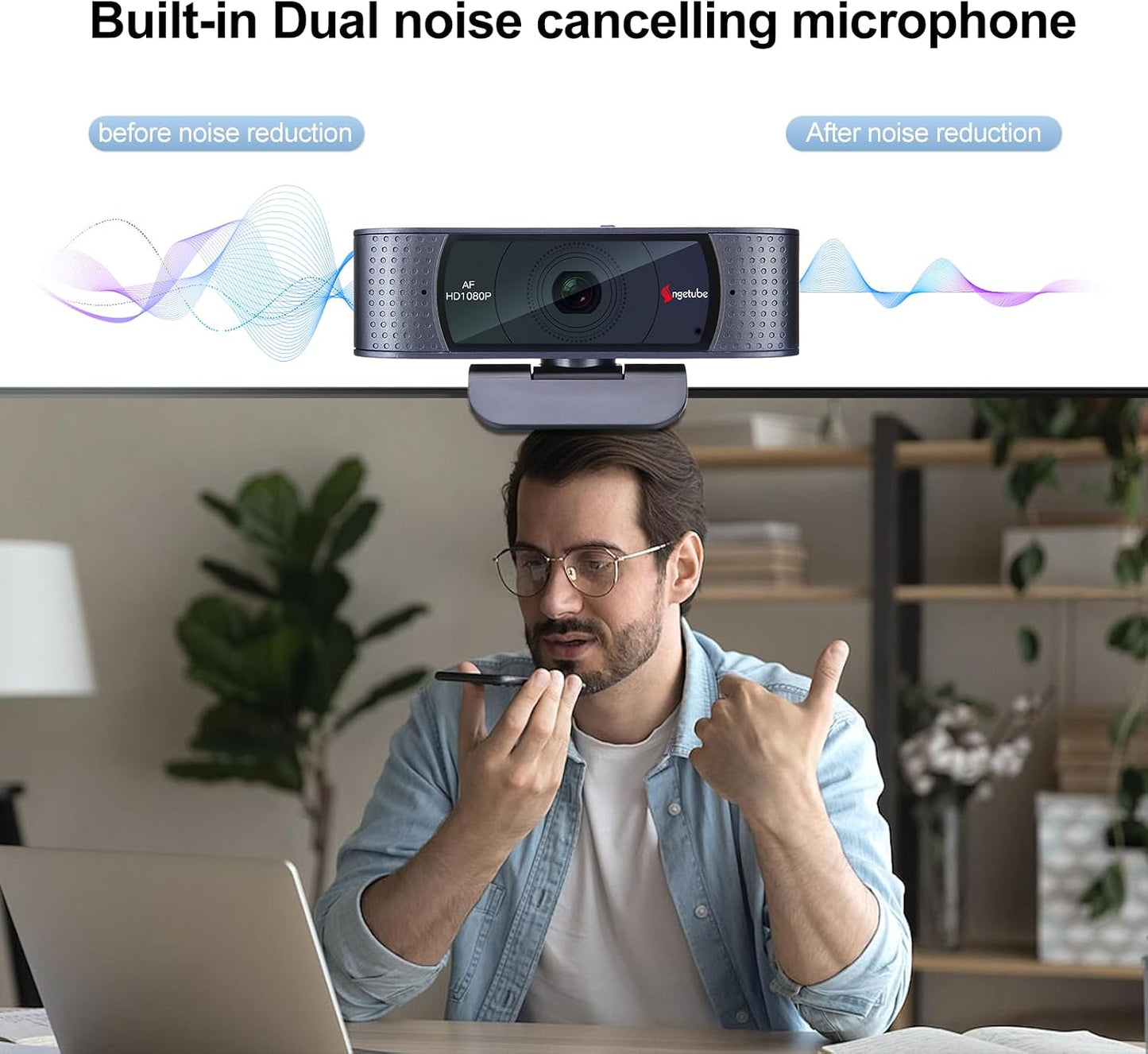 Angetube 1080P 2 2025 HD Webcam with Microphone, Computer Camera, Mics, USB Type-A & A-to-C Adapter, Plug & Play USB PC
