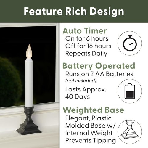 612 Vermont LED Window Candles - Battery Operated with Timer | Bright Hot Spot | Antique Bronze (Pack of 4)