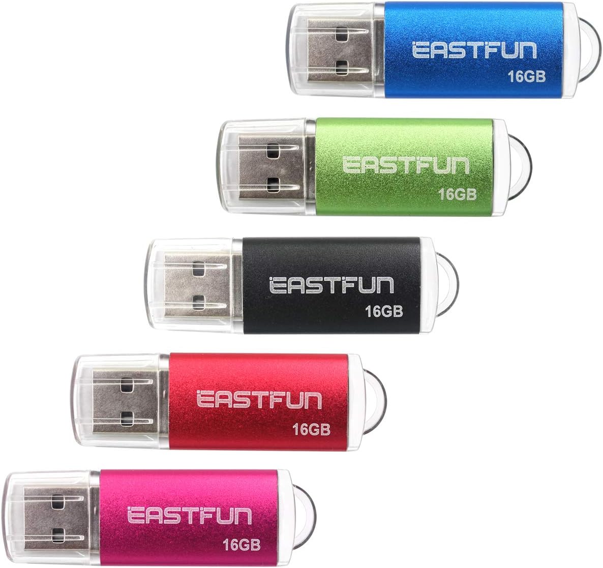 EASTFUN 5 Pack 16GB 2.0 Indicator,5 USB Flash Drive Memory Stick Thumb Drive Thumb Stick Jump Drive Zip Drive Pen