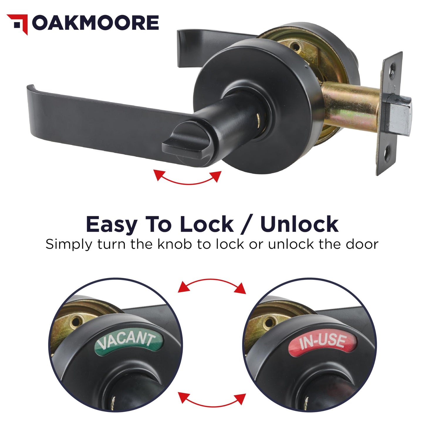 Commercial Door Handle Lock, Bathroom Locks for Home Doors, Vacant Occupied Bathroom Restroom Door Handles, Privacy Lock, Occupied Door Handle (Black)