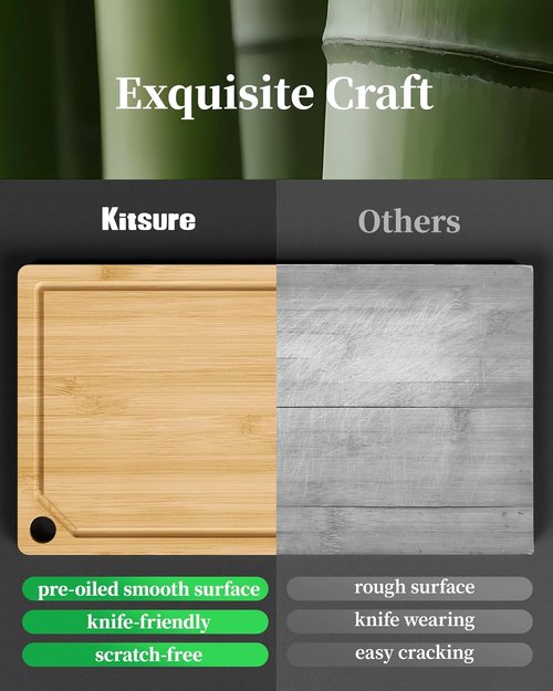 Kitchen Cutting Board Set - 3-Piece Wooden Boards with Juice Groove & Handles | Natural 0.4” Thick
