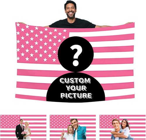 Custom American Flag - 3x5ft Personalized Pink Flag with Photo & Text | Perfect for Bedroom & Dorm Decor