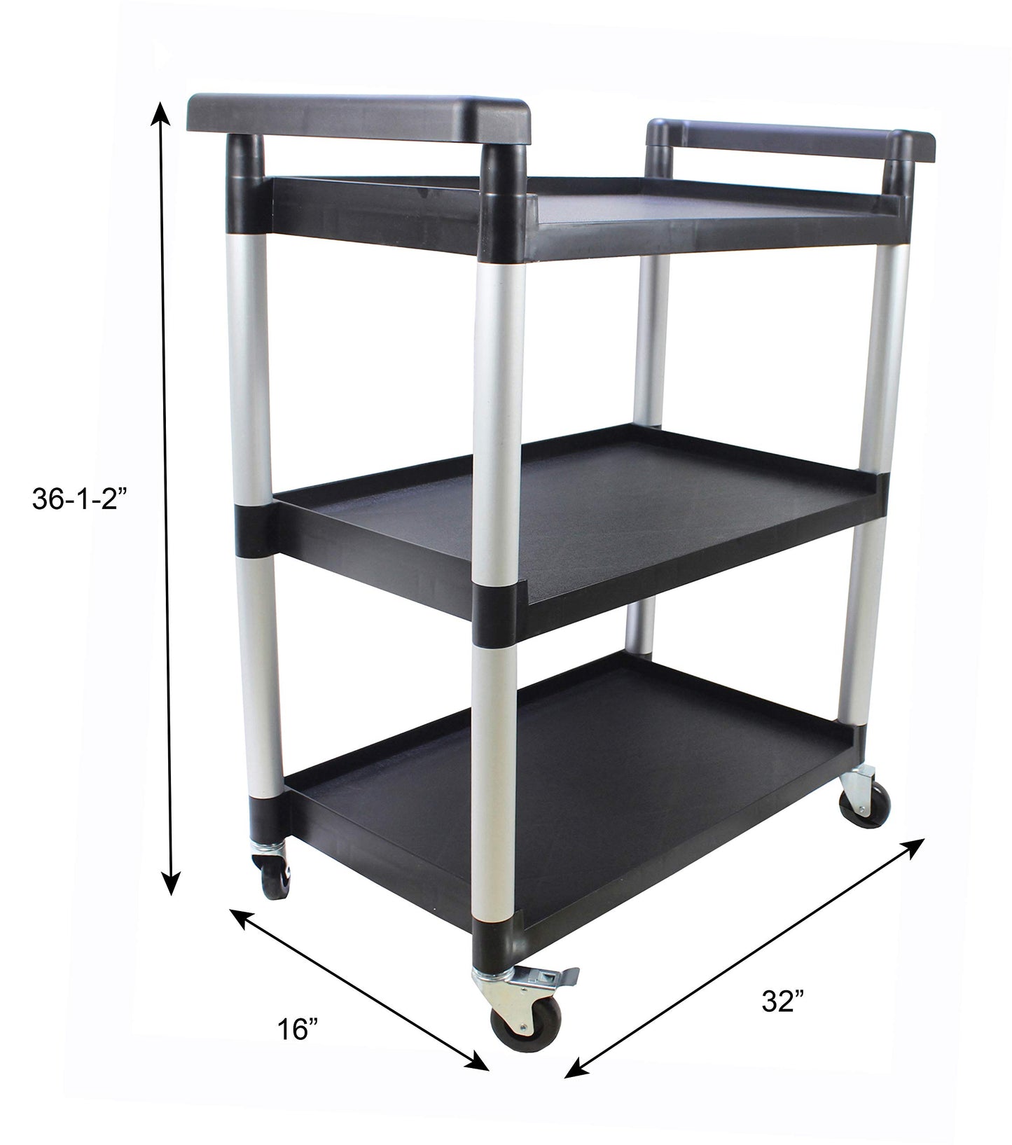 MaxWorks 80774 3-Shelf Utility Plastic Cart with Wheels-225 Lbs Maximum Capacity , Black