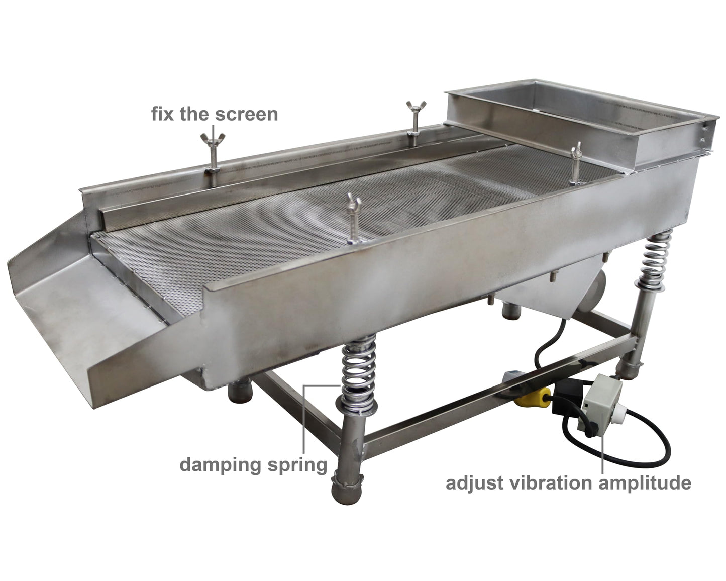 TECHTONGDA Straight Vibrating Sieve Screen Shaker Electric Linear Sifter Machine Stainless Steel One Layer One Motor 10mm Screen Size 11.8×29.5inch 110V