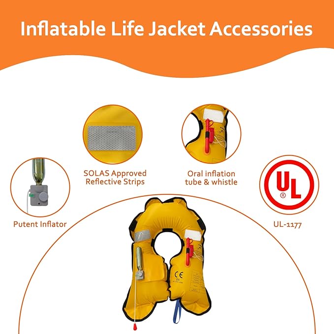 Automatic/Manual Inflatable Life Jacket| Inflatable PFD Kayak Vest Adult| Life Vest for Adults| Outdoor Water Sports| Supports up to 330 lbs|33g of Carbon Dioxide Cylinder