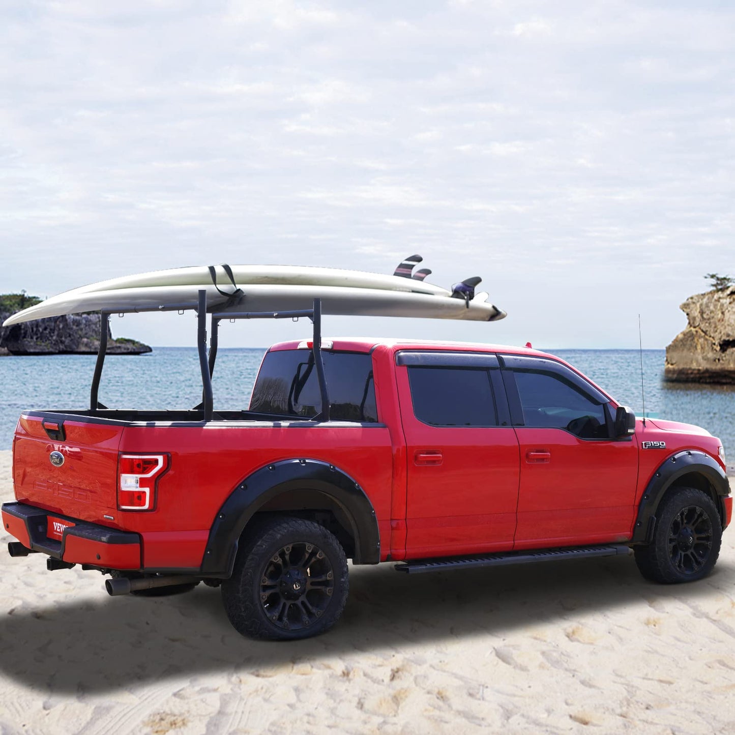 VEVOR Extendable Steel Truck Ladder Rack - 800 lbs Capacity, 46-71 inch, Non-Drilling for Kayak, Surfboard, Lumber, Ladder