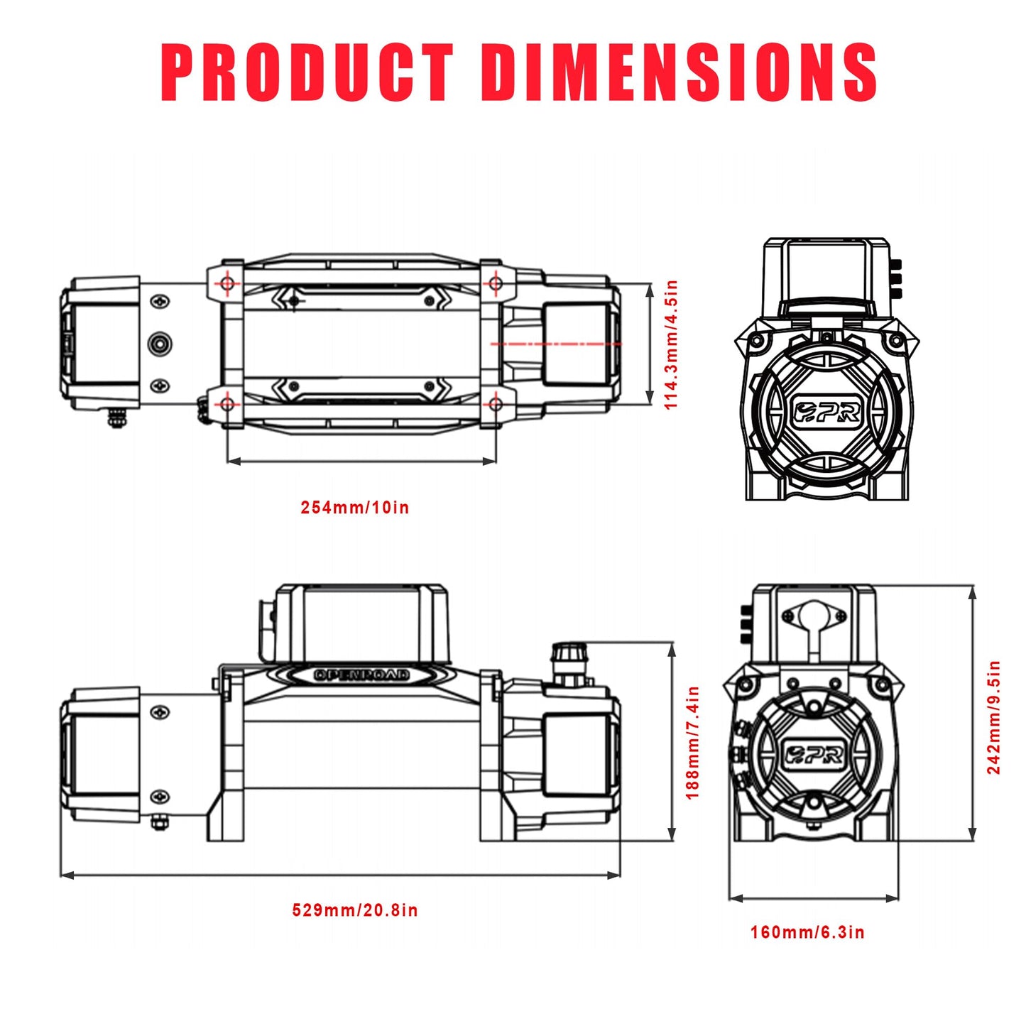 OPENROAD 12000 lbs Winch with Synthetic Rope and 2 Wireless Remotes -Panther Series 3S