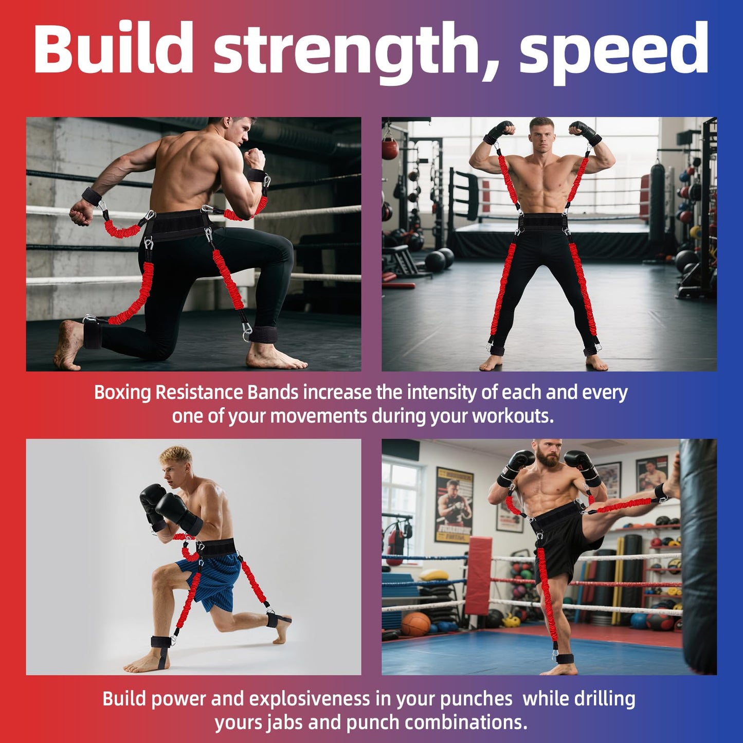 Boxing Resistance Bands Set for Boxing MMA Martial Arts Training Equipment, 150lbs Exercise Bands with Cuffs & Belt, Workout Band for Resistance Training Enhance Explosive Power/Speed/Agility