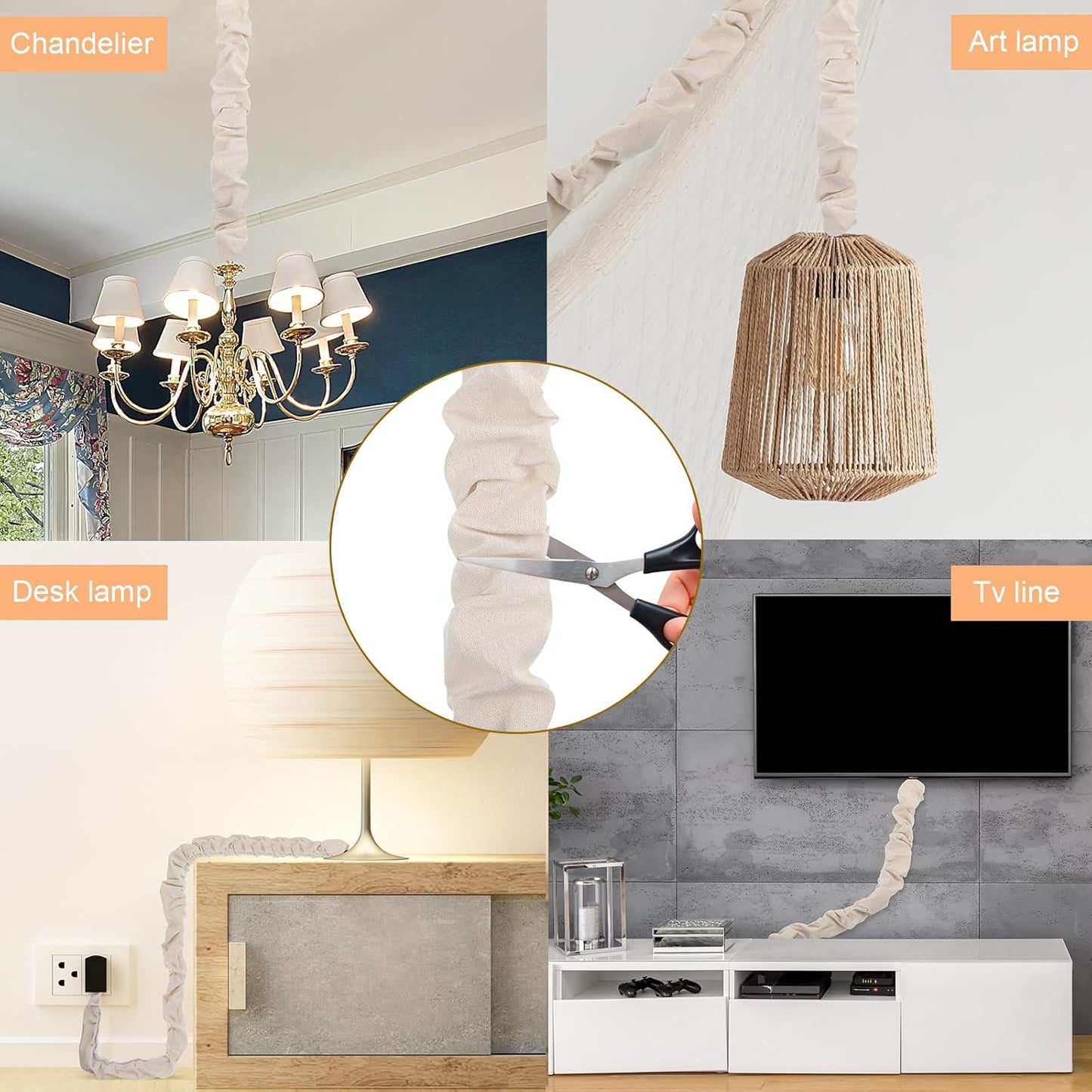4 6 4 Pcs Fabric Cord Cover Feet and Feet Chain Cable Sleeve Chandelier Lighting Wire Cord Cover for Lamps Light