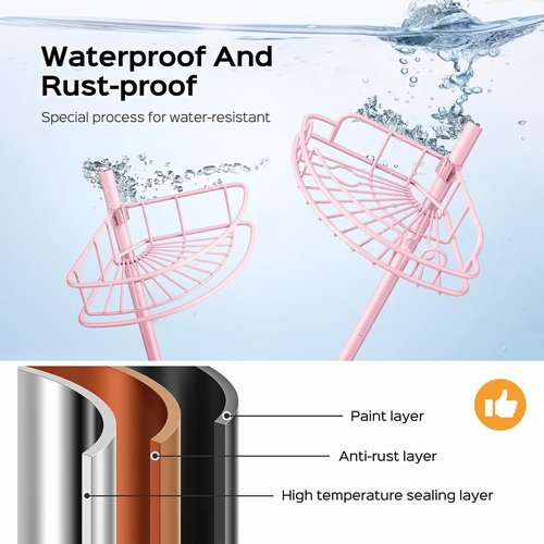 HAMITOR Corner Shower Caddy - 4-Tier Rust-Resistant Bathroom Organizer | Adjustable 47-121 Inch - Quick No-Drill Installation - Space-Saving Pink Shelves