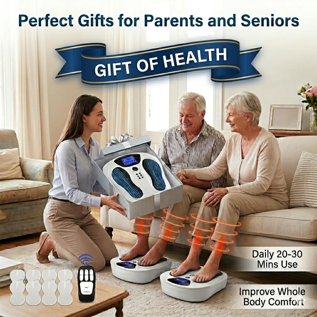 EIGOTDYH Upgraded EMS Foot Massager for Neuropathy & Circulation, TENS Foot Stimulator for Plantar Fasciitis & Pain Relief, 8 Pads, 25 Modes, 99 Intensities, Ideal Health Gifts for Seniors & Parents