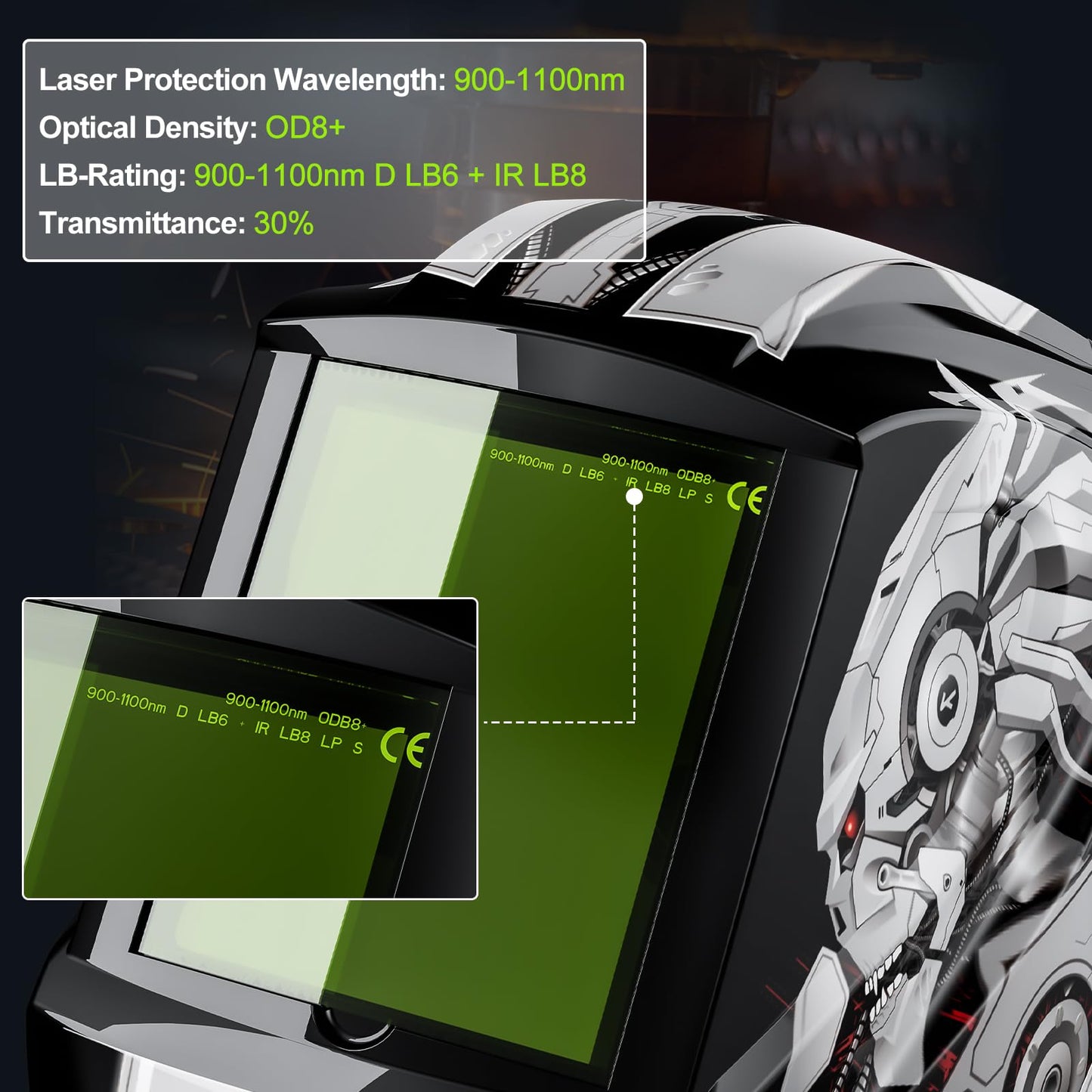 JustHot Laser Welding Helmet Large Viewing OD8+ Professional Eye Protection 900nm-1100nm Safety Mask for Laser Welding/Laser Cutting/Diodes/Laser Marking (Grey)