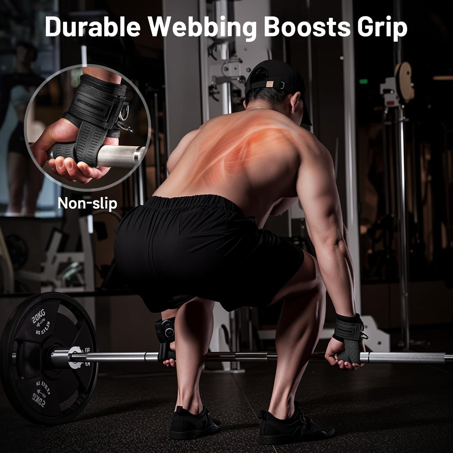 MANUEKLEAR Non-Slip Wrist Straps for Weightlifting Deadlifting, Gym Lifting Straps with D Rings for Cable Machine Workout, 10mm Neoprene Padded Weight lifting Wrist Wraps for Men Women (Black, M (6.3-7.5inch))