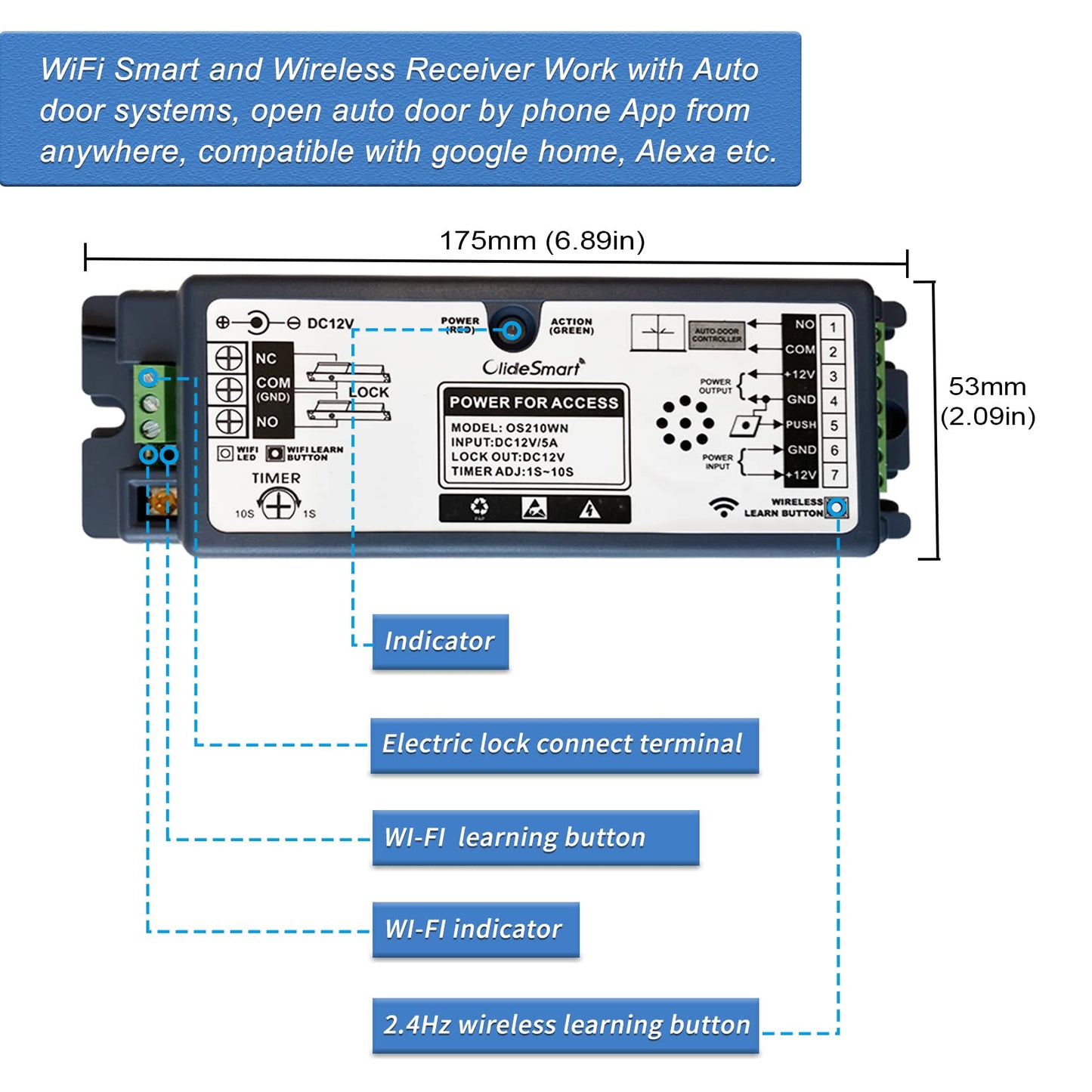 Olideauto Front Door WIFI Smart Fingerprint Electronic Card ReadersKit,Wireless Access Control Locking Kit for Home Office Door,with Wireless Fingerprint Access Keypad+Electric Strike+Wireless FoB Key