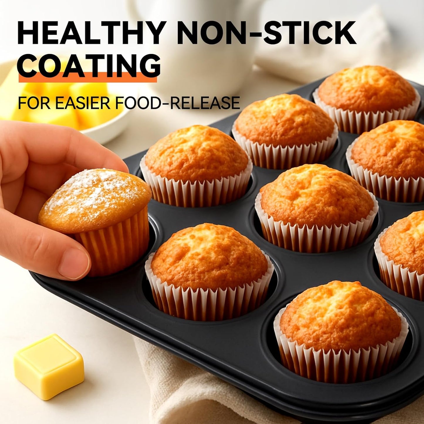 Yoehka Nonstick Muffin Pan Set - 2 Pack Standard 12-Cup Baking Tin for Perfect Cupcakes
