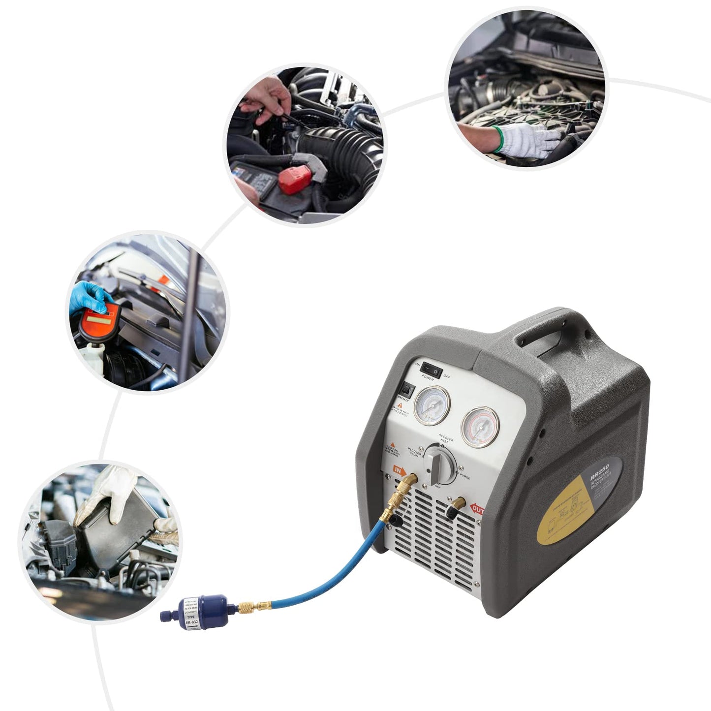 Refrigerant Recovery Machine, 3/4 HP Air Conditioning Refrigerant Recovery Unit, HVAC, 558 psi Protection, 110V 60Hz, Air Conditioning Repair Tool (Gray)